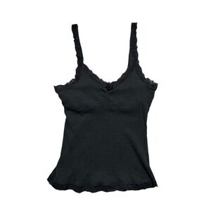 Y2K Lace Trim Camisole Charlotte Russe Black Ribbed‎ Tank Top Sz Large Layering